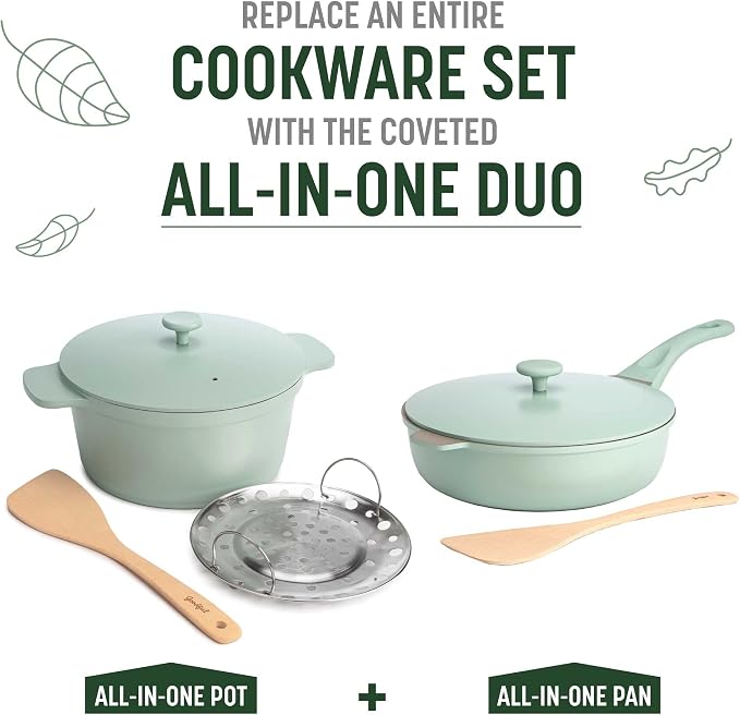Goodful All-in-One Pan, Multilayer Nonstick Cookware Set, High-Performance Construction, Multipurpose Design Replaces Multiple Pots and Pans, Dishwasher Safe, 11-Inch, 4.4-Quart Capacity, Sage Green