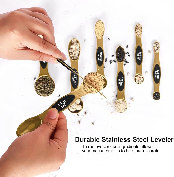 Magnetic Measuring Spoons Set Stainless Steel with Leveler-9pcs Stackable Measuring Cups for Baking-Measuring Cups and Spoon Set Kitchen Gadgets Apartment Essentials Fits in Spice Jars