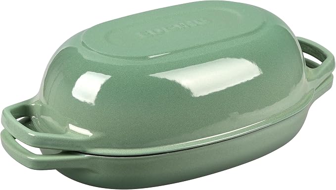EDGING CASTING Enameled Cast Iron Oval Dutch Oven Pot with Lid, Dutch Oven for Sourdough Bread Baking, Bread Oven, Bread Dutch Oven, Oval Bread Pan, 5qt, Sage Green