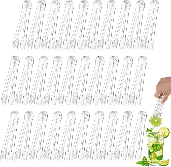 PEASUG 30 PCS Plastic Serving Tongs, Disposable Plastic Tongs | Clear Kitchen Small Serving Utensils for Serving for Party Food Buffet Appetizer Salad Catering Ice, 6.3 Inches