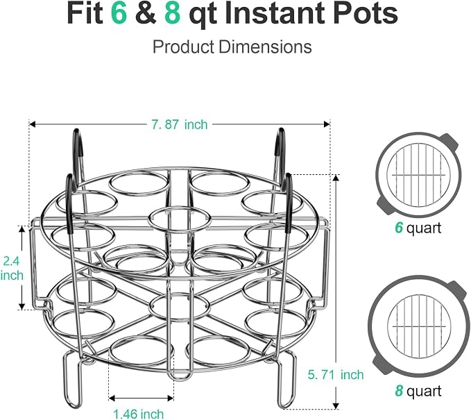 Instant Pot Egg Rack - Stackable 18 Egg Steamer, for 6/8 Qt Cooker | Stackable 18 Egg Capacity, Silicone Handles, 304 Stainless Steel, Easy Lift for 6/8 Qt Pressure Cooker, Dishwasher Safe