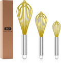 OYV Yellow Silicone Whisk Set of 3, 8/10/12 Inch, Non-Scratch | BPA-Free Silicone, Heat Resistant Up to 480°F, Stainless Steel Core, Dishwasher Safe, Nonstick-Safe