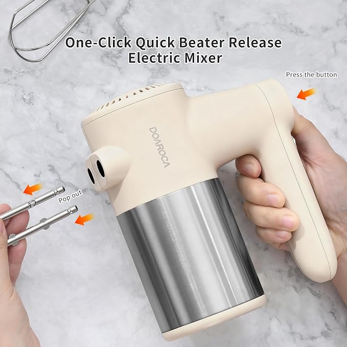 7-Speed Cordless Hand Mixer for Baking - Electric Handheld Mixer with 6 Stainless Steel Attachments, Turbo Boost, Digital Display, Lightweight Cake Mixer for Eggs, Cream, Cookie Dough (Yellow)