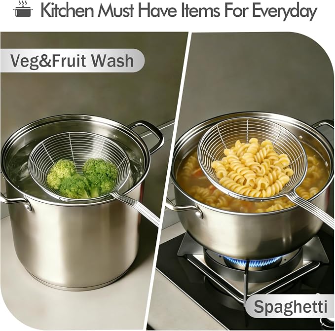 6.14 Inch Oil Spider Strainer Kitchen Cooking Tools With Mesh Filter,Stainless Steel Slotted Skimmer Spoon For Deep Fryer Basket,Strainer For Noodle,Pasta,Donut