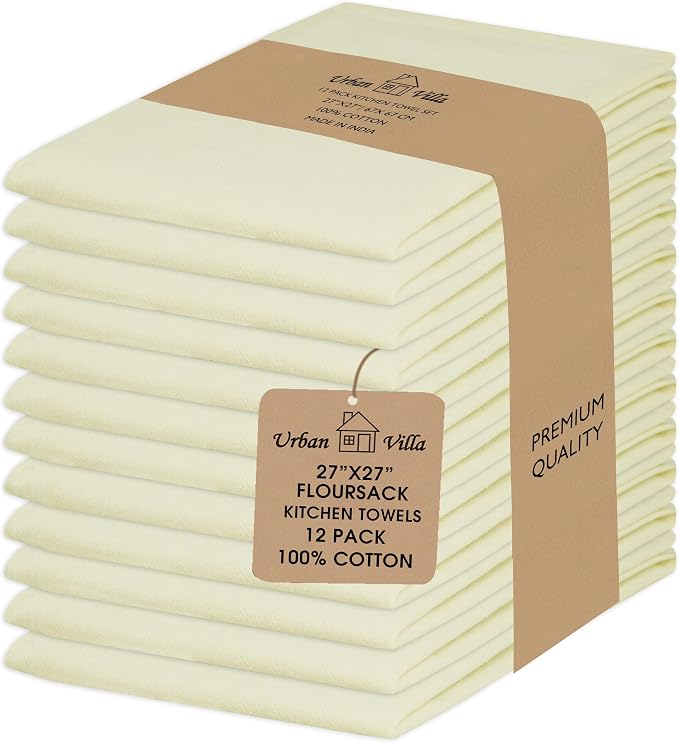 Urban Villa Kitchen Towels Cotton Dish Towels 27”x27” (Set of 12) Ivory