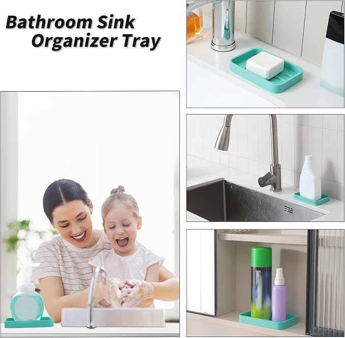 MicoYang Silicone Kitchen Sink Organizer Tray for Multiple Usage,Easy Clean Sponges Holder for Kitchen Bathroom Counter or Sink,Dish Soap Dispenser,Scrubber,Bottle,Cup Mint 4.9”x 3.2”