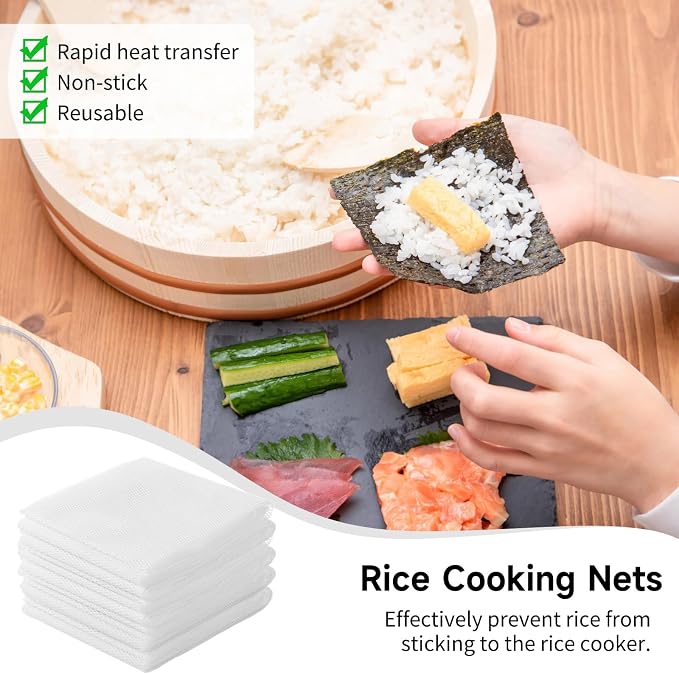 6 Pcs Rice Net, 43.3"×39.4" Sushi Rice Cooking Net, Non-Stick Fine Mesh Rice Cooker Napkins, Tetoron Rice Nets, Cooking Steam Cloths for Homes, Restaurants, Camping