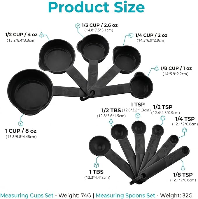 11 Pcs Measuring Cups And Spoons Set - Plastic Nesting For Dry Liquid Ingredients Engraved Markings Kitchen Baking