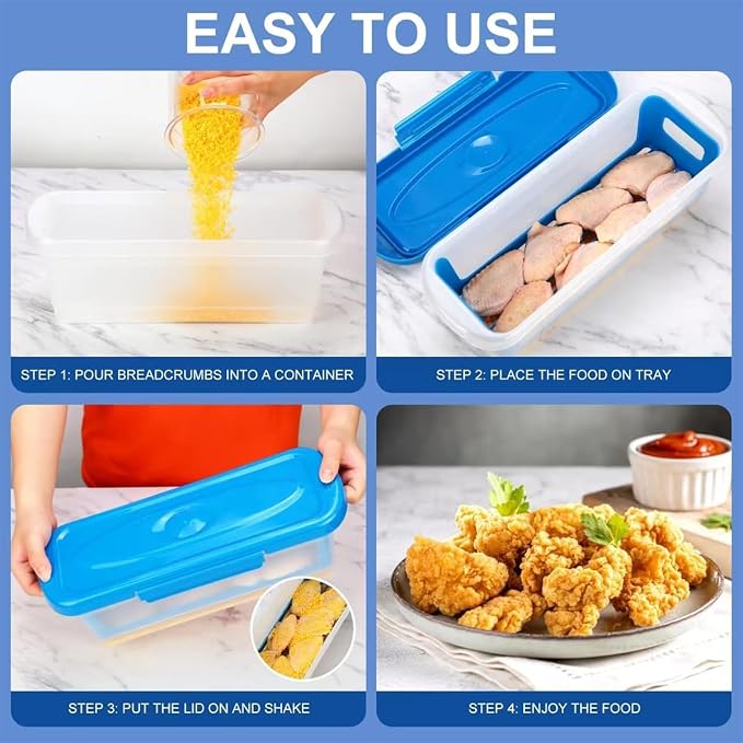 Batter Bowl with Lid, 2-Pack Fish Batter Shaker, Better Breader Shaker Bowl with Breading Shaker Tray, Batter Bowl with Lids Shaker for Frying Chicken Wings Fish Onion Rings Veggies (Blue)