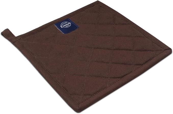Encasa XO Pot Holders, Quilted Kitchen Hot Pads 8"x8" | Dark Taupe & Beige, 100% Cotton | Heat Resistant | Hanging Loop | Multipurpose Trivets | Machine Washable | Set of 2