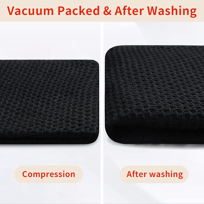 Homaxy 100% Cotton Waffle Weave Kitchen Dish Cloths 6-Pack, Black | 12 x 12 Inches, Ultra Soft Absorbent Dish Towels, Quick Drying Dish Rags with Hanging Loop