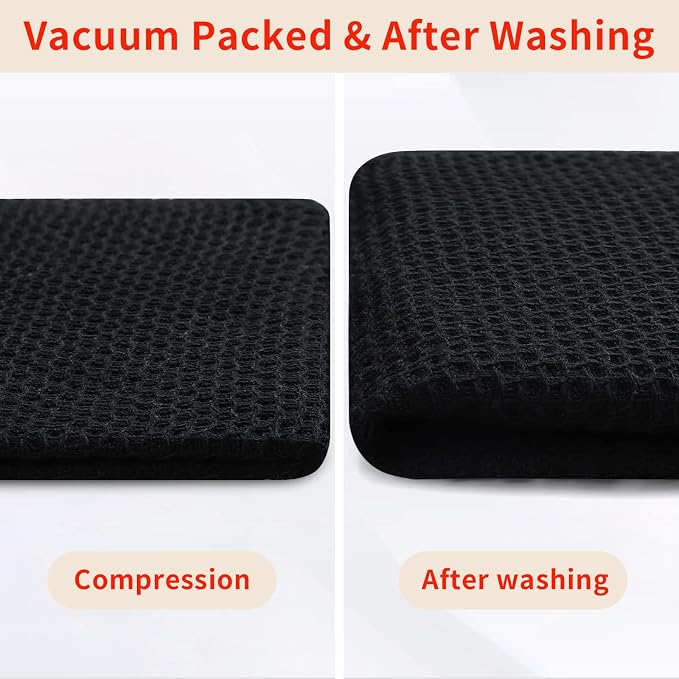 Homaxy 100% Cotton Waffle Weave Kitchen Dish Towels 6-Pack, Black | 13 x 28 Inches, Ultra Soft Absorbent Dish Towels, Quick Drying Cleaning Towels