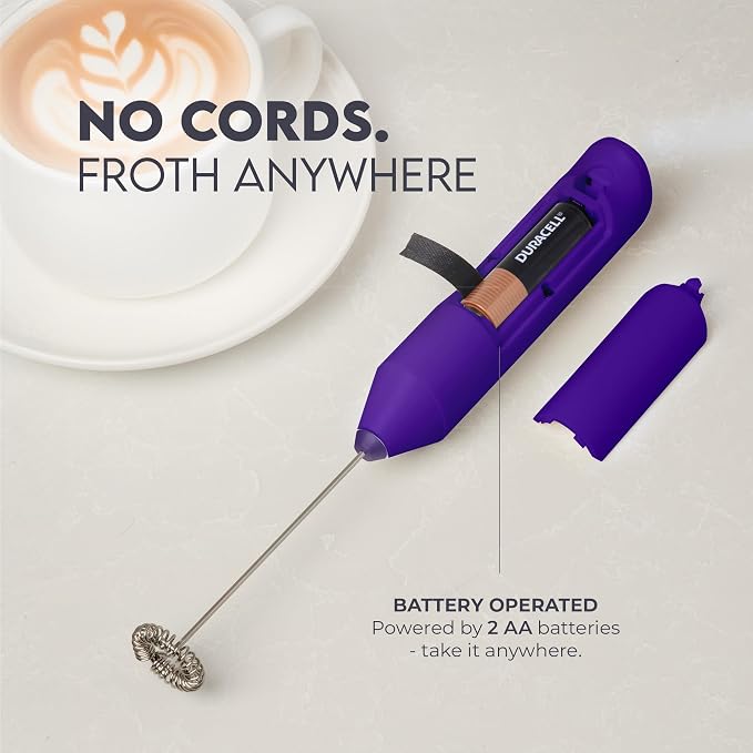 Zulay Kitchen Powerful Milk Frother Wand - Handheld Stainless Steel - Battery Operated Drink Mixer for Coffee, Lattes, Cappuccino, Matcha - Froth Mate Frother Gift - Blackberry Purple