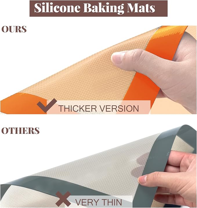 Silicone Baking Mat Set, Non-Stick, Food Safe Silicone Mats for Baking, Reusable Oven Sheet for Making Cookies, Macaroons, Bread