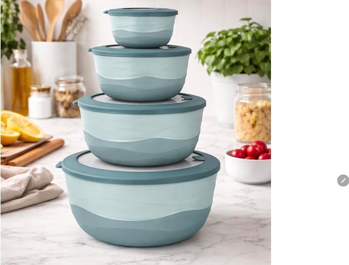 Pera Airtight Mixing Bowls with Lids, 8-Piece BPA-Free Nesting Prep Bowl Set for Kitchen & Food Prep, Large 4200ml Capacity, Microwave & Dishwasher Safe