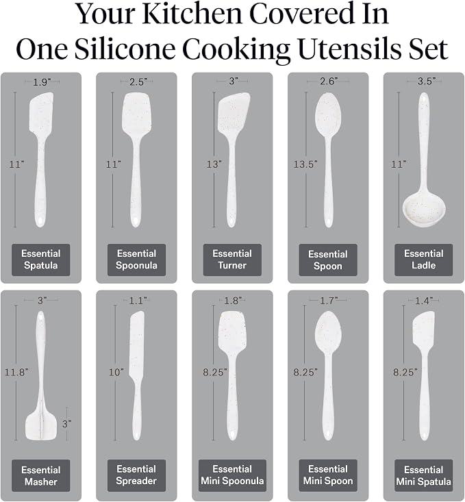 GIR: Get It Right 10-Piece Silicone Essentials Kitchen utensils set - Ladle, Spatula, Flip, Spoon & Spoonula - Non toxic cooking utensils for Nonstick Cookware, Cooking and Baking - Confetti