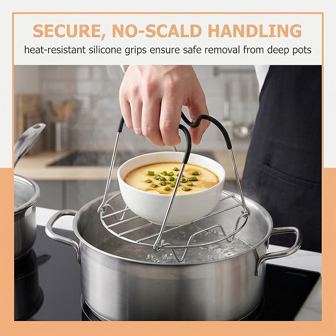 Instant Pot Trivet with Silicone Handle Steamer Rack for Roasting Serving | Heat-Resistant Handle, Multi-Use Design, Fits Instant Pot & Pressure Cookers