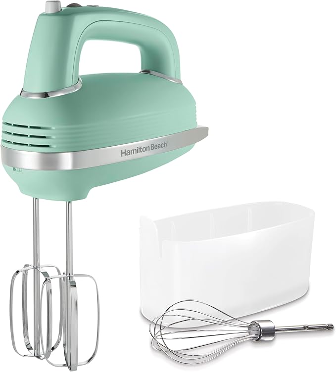 Hamilton Beach Retro 5-Speed Electric Hand Mixer With SmartBoost Technology | Powerful 1.3 AMP DC Motor for Effortless Mixing | Slow Start | Beaters & Whisk | Snap-On Storage Case | Green | 62601N
