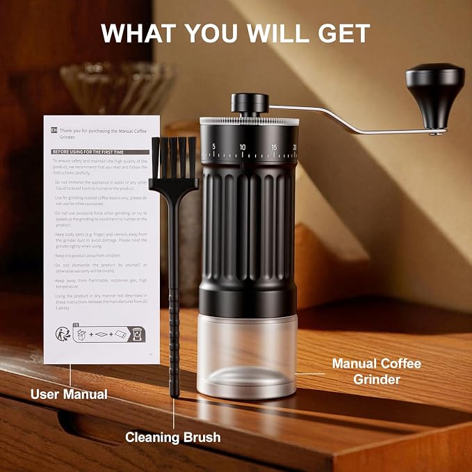 Manual Coffee Grinder with Conical Burr, 40 Adjustable Settings, 30g Capacity, Portable for Espresso, French Press, Travel, Camping, Office & Home Use