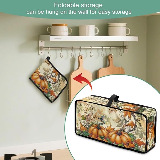 Pumpkins Toaster Cover 2 Slice Long Slot with Handle Thin Toaster Dust Cover Polyester Foldable Kitchen Accessories Compatible with Two Slice Bread Maker, Autumn Fall Gifts