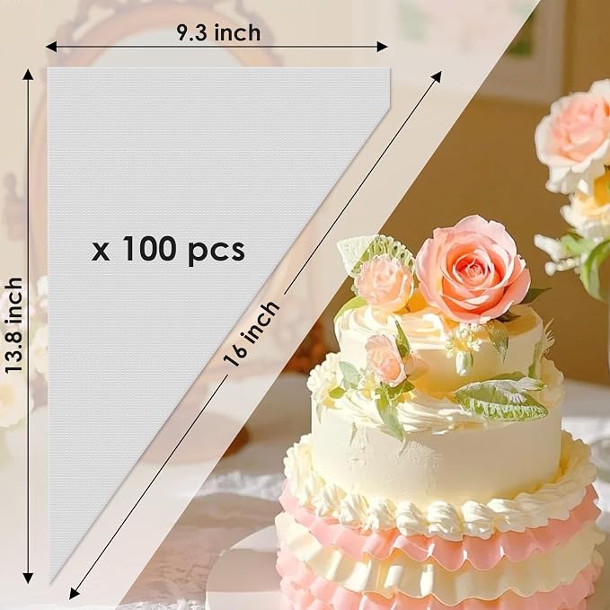 HOTEC 100Pcs 16 Inch Anti-Burst Disposable Piping Bags, Non-Slip Food Grade BPA-Free Pastry Bags for Cake, Cupcake, Cookie Cream Frosting Decorating Baking Supplies