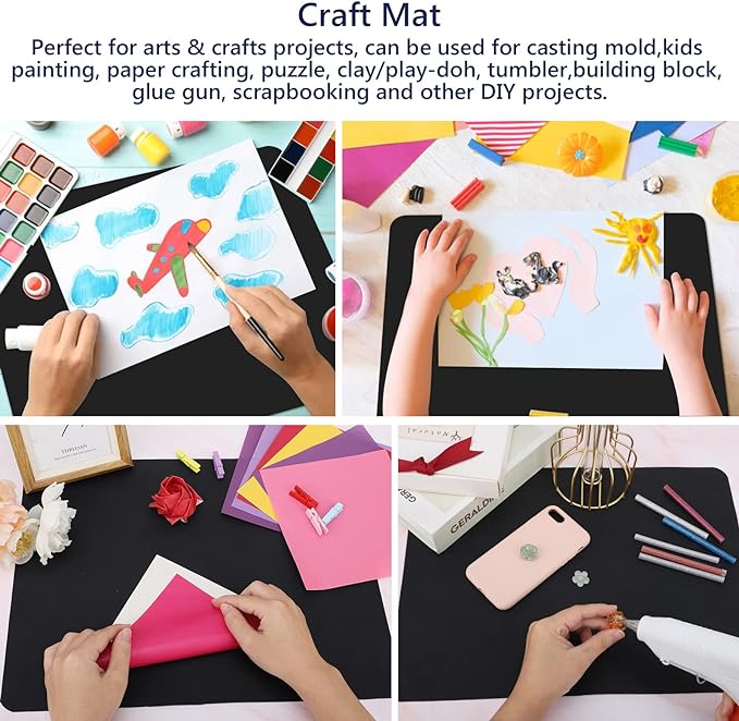 Gartful 2 Pack Silicone Crafting Mats, 15.7" x 11.8" Silicone Mat for Crafts, Large Heat Resistant Sheet for Jewelry Casting, Epoxy Resin, Painting, Counter Table Protector, Placemat, Nonstick, Black