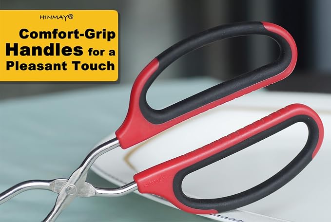 HINMAY 12" 16" Extra Long Stainless Steel Kitchen Scissor Tongs Set (Red) | Set of 2, Non-Slip Comfortable Red Grip, Scissor Design, Heat Resistant for Cooking Grilling and Serving