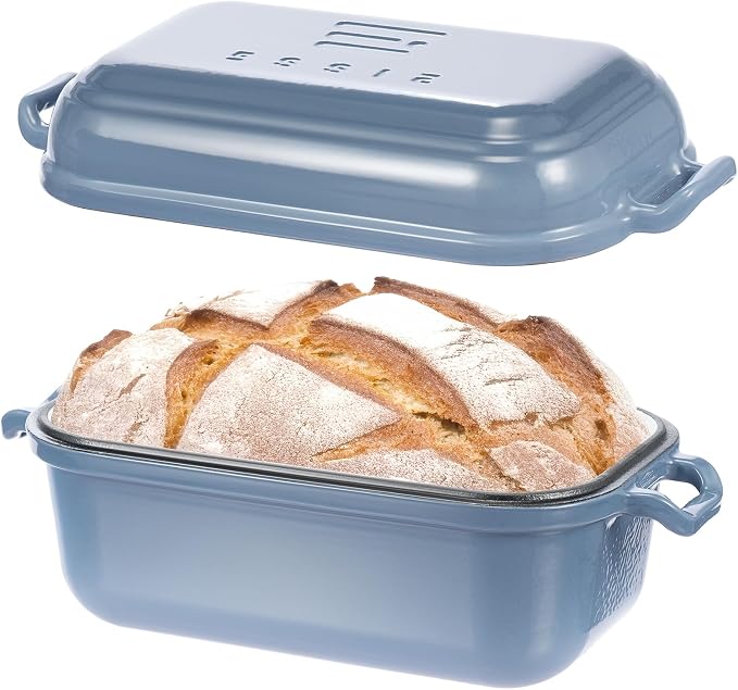 Dutch Oven for Sourdough Bread Baking, Enameled Cast Iron Dutch Oven Pot with Lid, 10×6 Bread Loaf Pans with Lid for Homemade Bread, Cake, Meatloaf, Oven & Induction Safe (Blue, 3.84 QT)