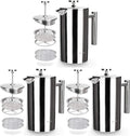 Secura French Press Coffee Maker, 304 Grade Stainless Steel Insulated Coffee Press with 2 Extra Screens, 34oz (1 Litre), Silver (Pack of 3)