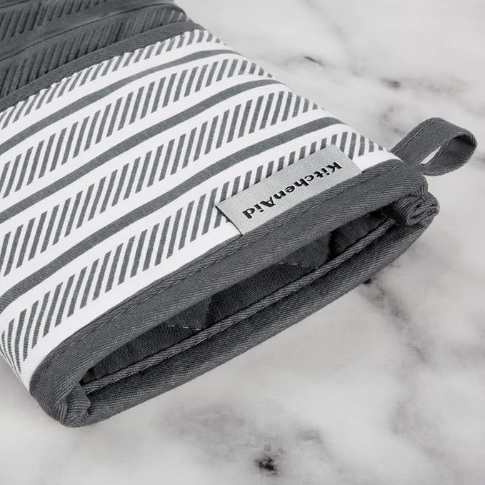 KitchenAid Albany Oven Mitt 2-Pack Set, Charcoal Grey, 7"x13"