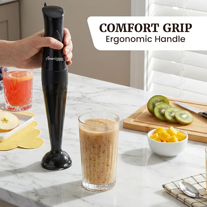 Elite Gourmet EHB2425B Immersion Hand Blender, 1-Touch, 150W, Black | Doubles as mixer and chopper for everyday cooking