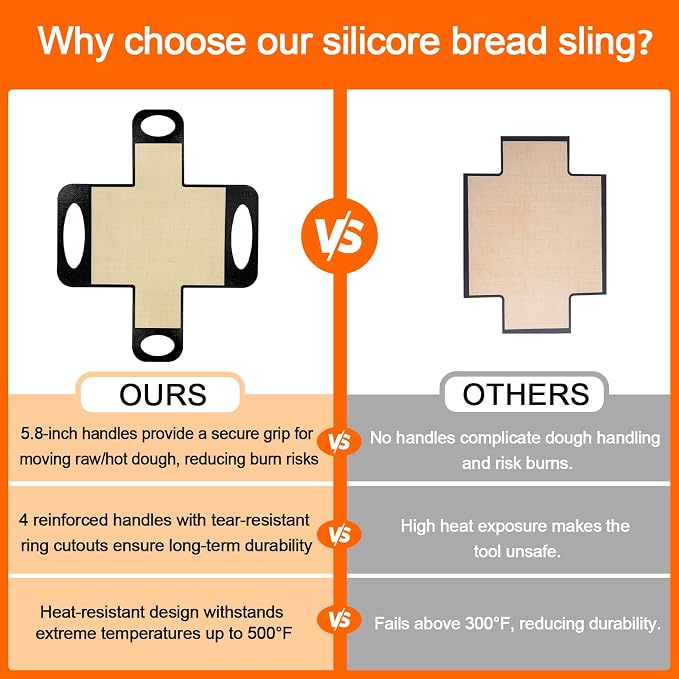 2 Pcs Reusable Silicone Bread Sling, Food-Grade Silicone Bread Loaf Pan Liners & Lifters with 4 Handles, Non-Stick & Easy Clean Dough Transfer Baking Mat for 9x5" or 1.5lb Loaf Pans(Brown)