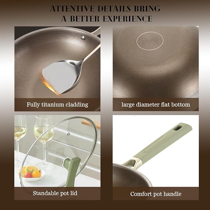 Titanium Pans for Cooking,13.39 Inch Non Stick frying pan with Lid | Large Family Size Wok ,Even Heating Fry Pan ,PFOA/PTFE Free Cookware,for Nduction,Gas Cooktops,Ceramic,Electric Stove