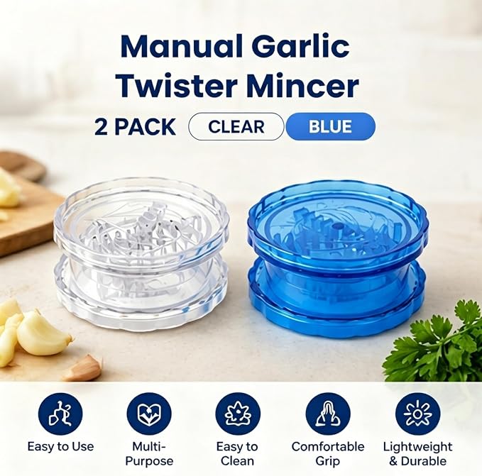 Manual Garlic Twister Mincer, Crusher and Herb Chopper Tool, 2 Pack