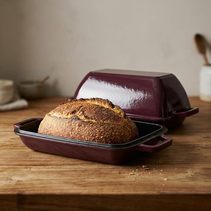 Flavehc Oval Cast Iron Dutch Oven for Bread Baking 12x8 Inch Enameled Bread Pan with Lid 6QT Cast Iron Bread Dutch Oven for Sourdough，Magenta