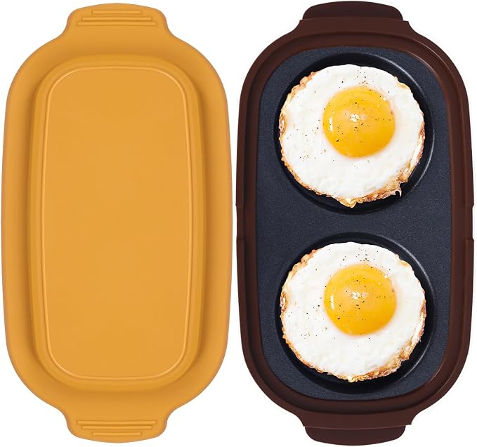 Quick-Heat Microwave Egg Cooker, Portable Poacher/Fryer Egg, Egg Cooker for Breakfast Sandwiches Maker for 2 Eggs, for Kitchen, Travel, Gifts Dishwasher-Safe (yellow)