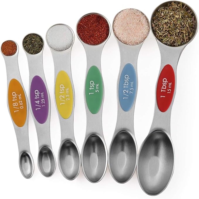 Magnetic Measuring Spoons Stainless Steel Dual Sided Teaspoons Tablespoons | for Measuring Dry and Liquid Ingredients Set of 6