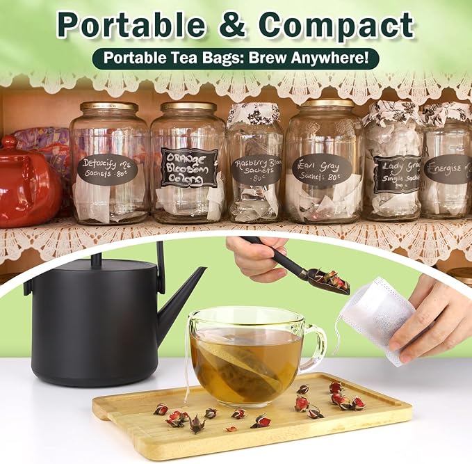 300Pcs Disposable Tea Bags for Loose Leaf Tea, Empty Tea Filter Bags for Cooking, Infuser Sachets for Spice, Coffee, Herb and More (3.54x2.75 Inch)