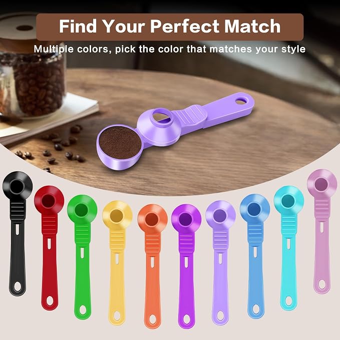 2-in-1 Coffee Scoop with Funnel, 2 Tbsp Measuring Spoon for Reusable K Cups, Ground Coffee, Protein Powder & Tea, Mess-Free Plastic Design（Light Purple-2pack）