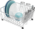 Small in Sink Dish Drying Rack - Stainless Steel for RV Kitchen | Compact Design for Apartments, Angled Corners Fit Square & Round Sinks, Utensil Holder, Cup Hooks, 1-2 Person, 11.6" x 13.4"