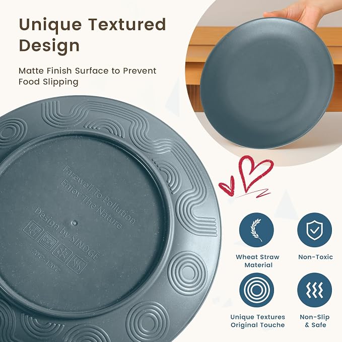 Premium 40 PCS Wheat Straw Dinnerware Set - Dinner Plates, Cereal Bowls, Unbreakable Cups Set, Microwave and Dishwasher Safe Dishes Set, Reusable Lightweight Dish Sets for Kitchen(Black Grey)