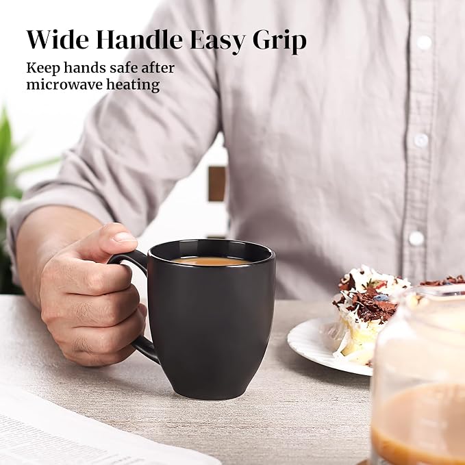 DOWAN Coffee Mugs, Black Coffee Mugs Set of 6, 16 oz Ceramic Coffee Cups with Large Handles for Men Women, Porcelain Big Mug for Tea Latte, Mug Gifts for Home Office Party