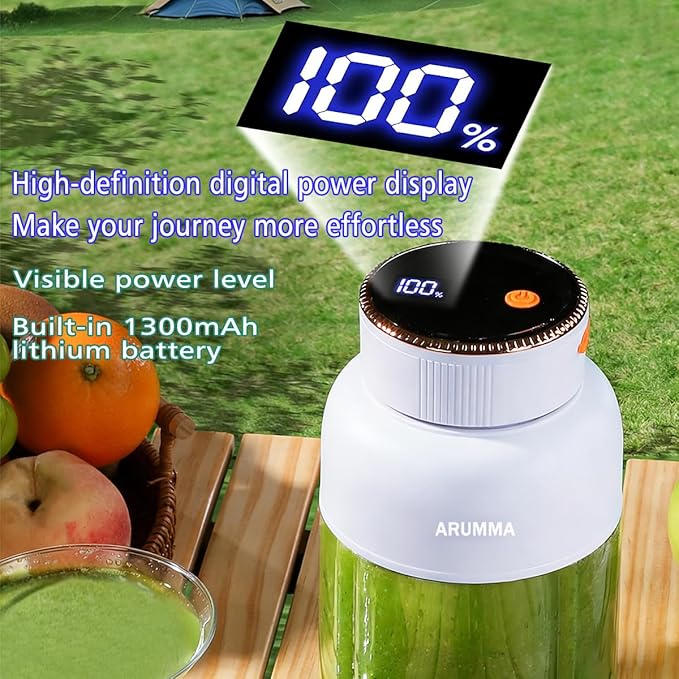 Portable Juice Cup Blender for Smoothies Shakes Fruit Crush Baby Food Maker with Screen 47oz 1350ML USB Cordless Powerful Blades Blending Portable Smoothie Blender for Small Ice Kitchen Outdoor