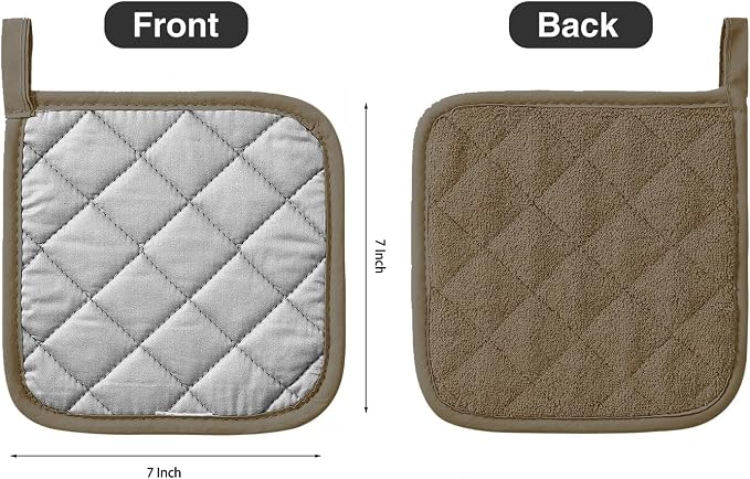 Kitchen Pot Holders Set Heat Resistant Pure Cotton Potholders Kit Trivets Large Coasters Hot Pads Terry Pot Holders for Everyday Cooking and Baking by 7 x 7 Inch Set of 4 Brown