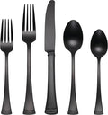 Lenox Portola Black Satin 20-Piece Silverware Set for 4, Flatware | black, dishwasher safe | includes knives, forks, and spoons | heavy duty, cutlery set for kitchen and dining, utensil set