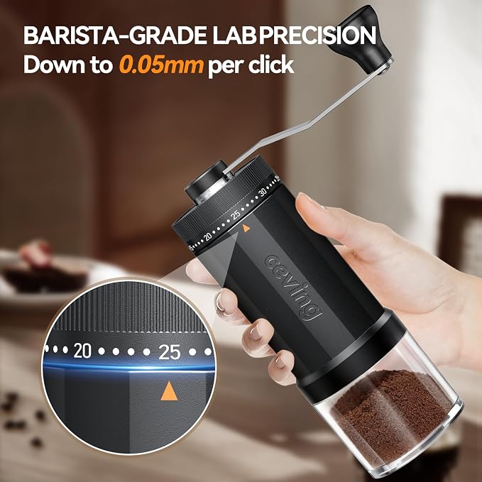 CEVING World's First 60g Large Capacity Manual Coffee Grinder, Black | 40 External Settings, Portable Hand Coffee Bean Mill with Ceramic Conical Burr for Travel, Camping, Drip, Pour Over & Gift