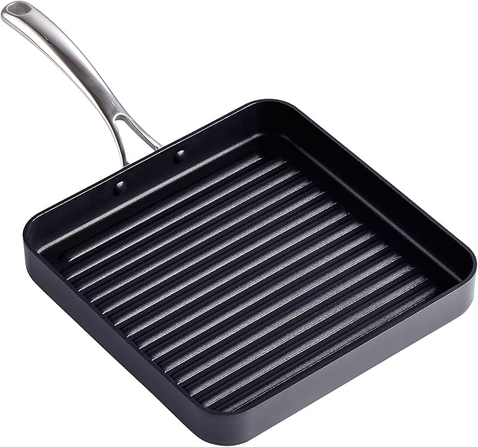 Cooks Standard 11-Inch Square Nonstick Grill Pan for Stovetop | Hard Anodized Grilling Pan for Indoor & Outdoor, Ribbed Surface, Stay-cool handle, Oven Safe, Black
