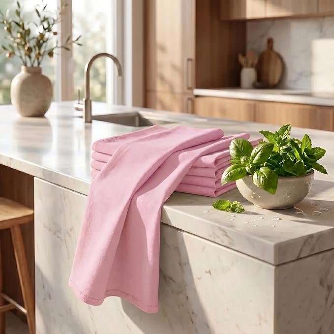 Urban Villa Kitchen Towels Cotton Dish Towels 20”x30” (Set of 6) Pink