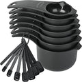 Measuring Cups and Spoons Set 15, Black Dry & Liquid Plastic Measuring Cups and Spoons, Metric & US 7 Measure Cups & 7 Measure Spoons for Kitchen & Baking