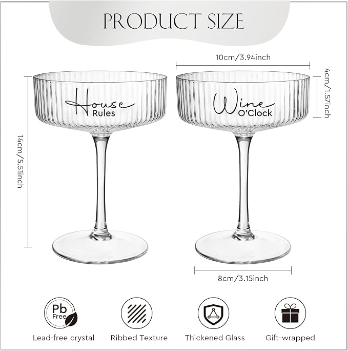 AW BRIDAL 8.5oz Ribbed Coupe Glasses Set of 2, Martini Champagne Glass | Housewarming Gifts for New Home, Wedding Gifts for Couples 2026, Martini Cocktail Glass, Couple Gift for Bridal Shower